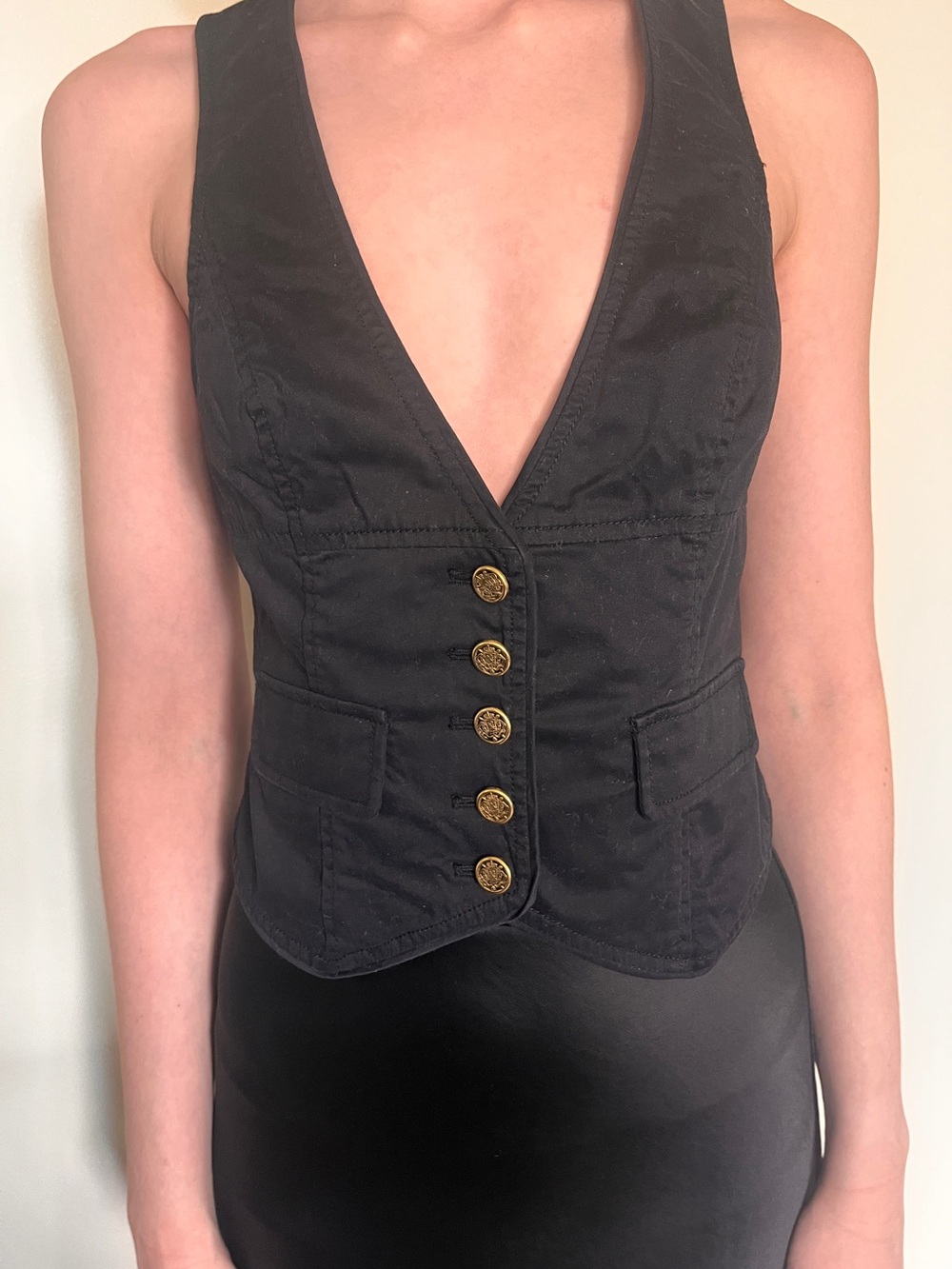 Guess Women’s Navy Vest with Gold Buttons